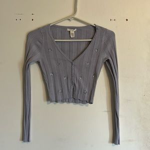 Full Tilt Periwinkle Knitted Crop Top With Embroidered Mushrooms